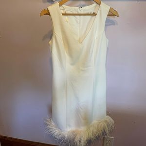 Eliza J white feathered trim cocktail dress